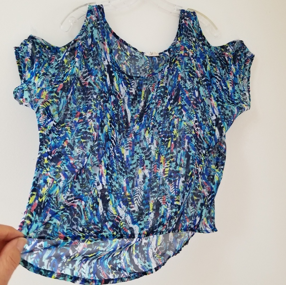 One clothing sheer multicolor cold shoulder top